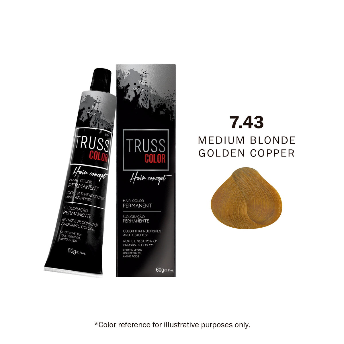 PERMANENT - 7.43 MEDIUM BLONDE GOLDEN COPPER 60G /2.11 OZ10366790271256
